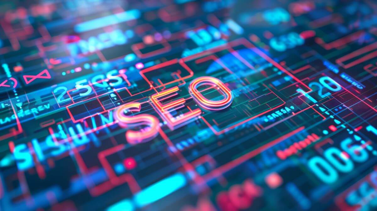 The Words SEO in a stream of internet information