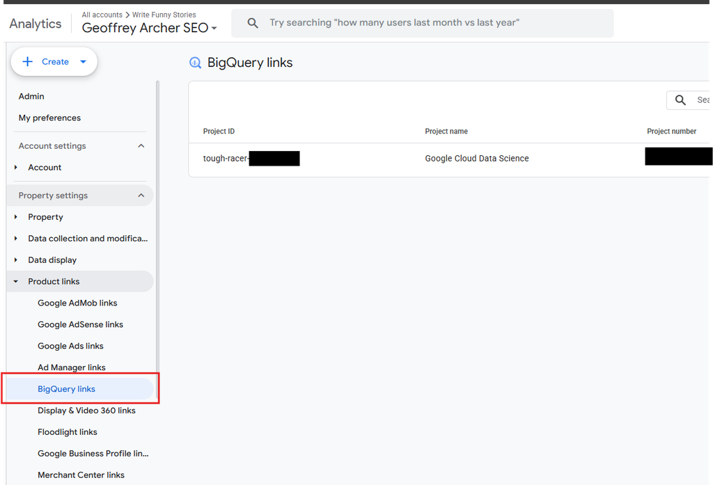 Example of the link that leads to connecting the bigquery account.